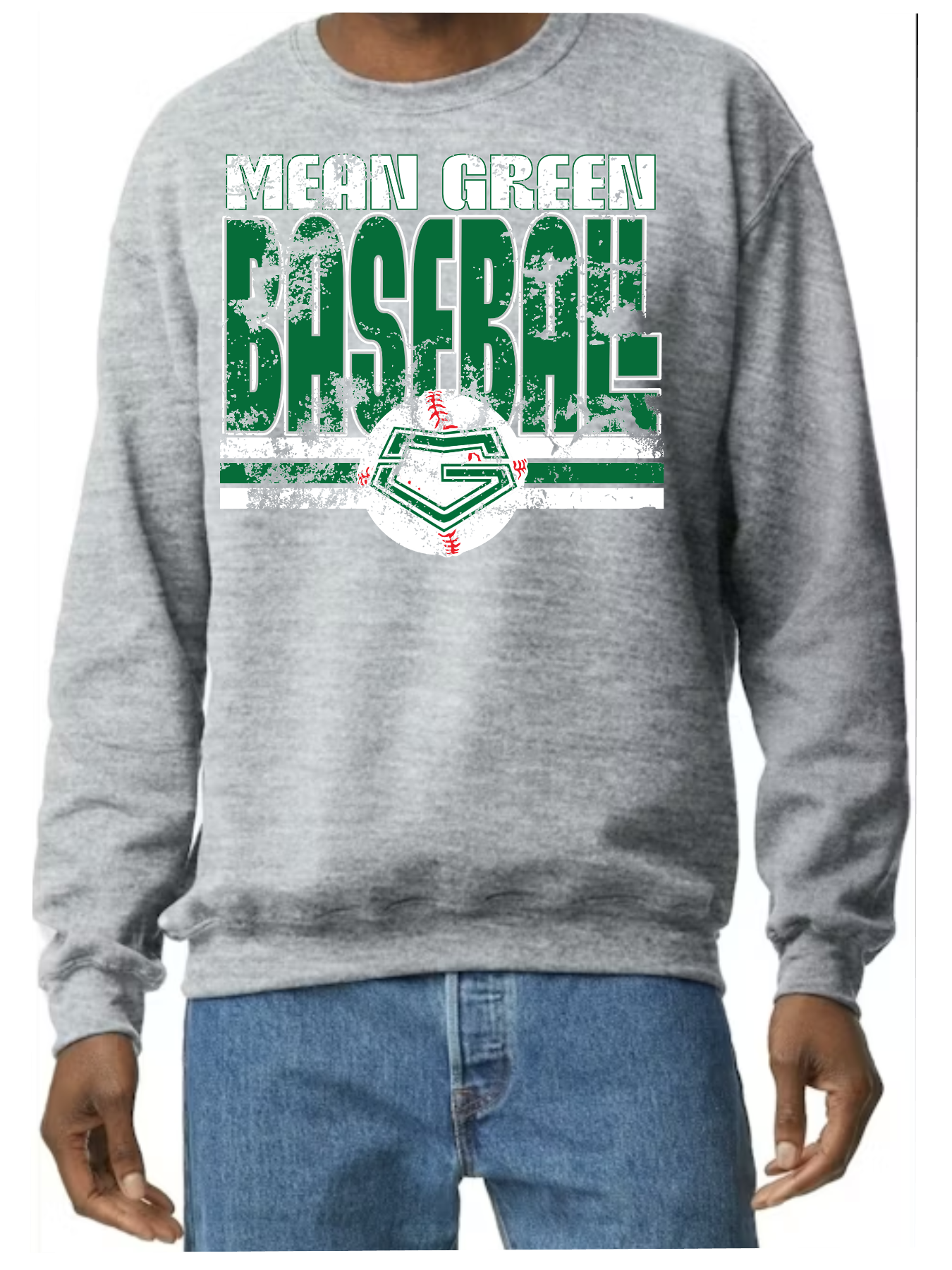 Youth sized crewneck sweatshirt distressed baseball